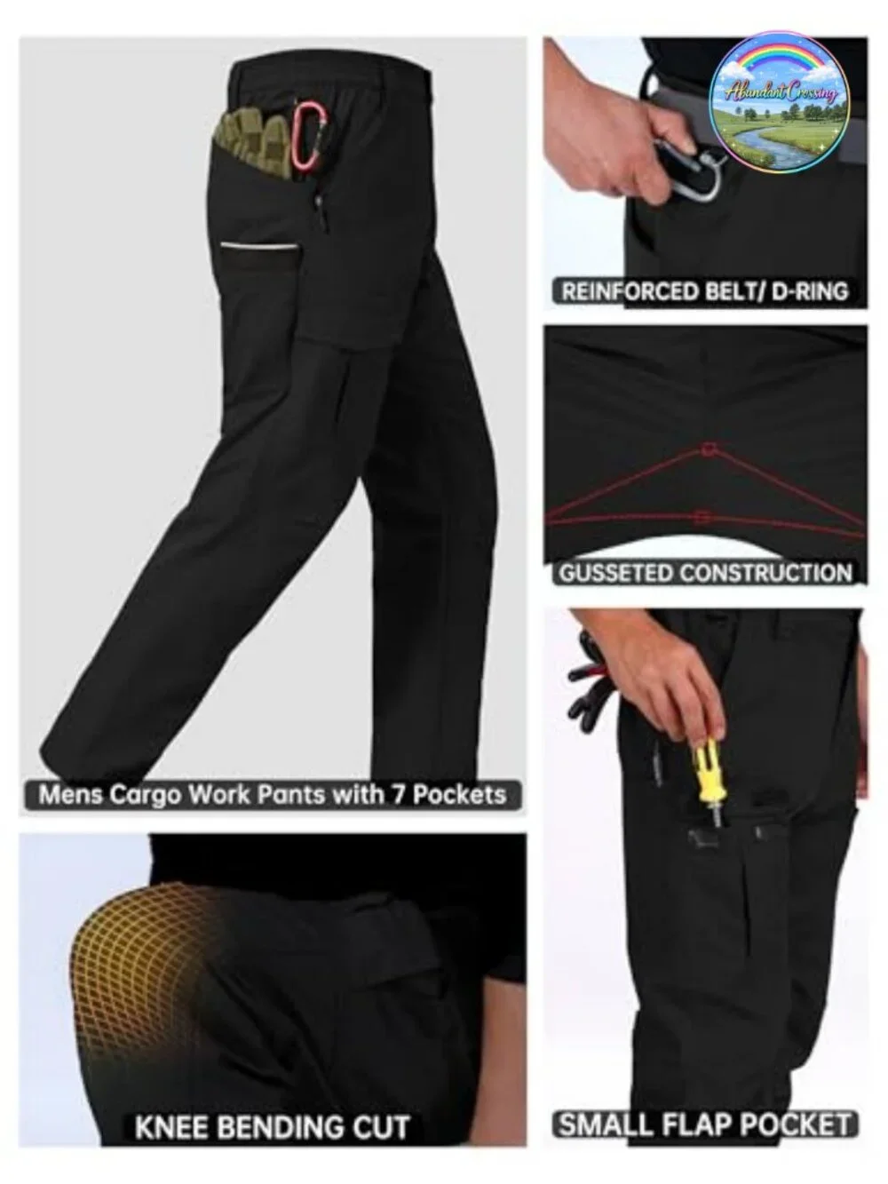 Men's Ripstop Waterproof Cargo Pants with 7 Pockets Tactical Hiking Work